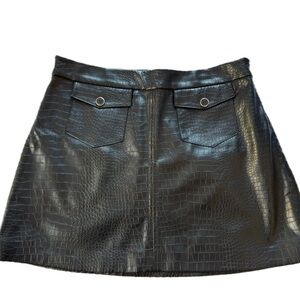 Zara Black Faux Croc A-Line Mini Skirt